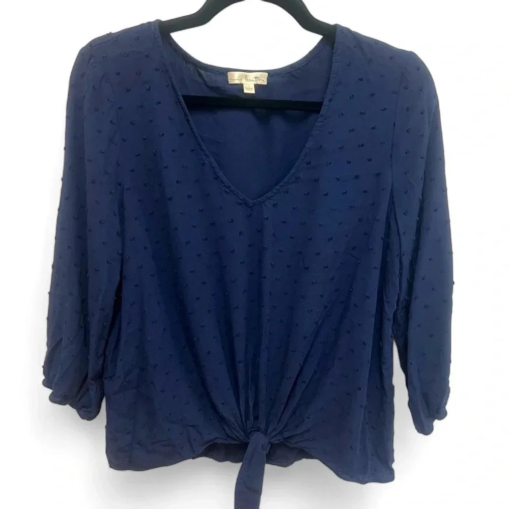 Nine Britton front tie blouse semi sheer with raised polka dots size large